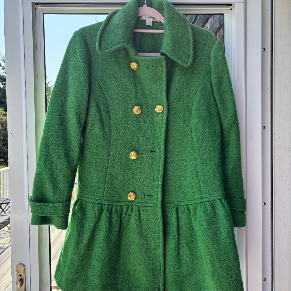 Skirtin Around Vintage Wool Peacoat, Bright Green with Gold Accents